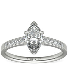 铂金槽镶公主方形钻石订婚戒指（1/4 克拉总重量）